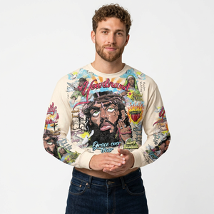 Men's <b>Long</b> <b>Sleeve</b> <b>T</b>-<b>Shirt</b> Hand Painted Religious Art Street Style O-Neck Regular Fit Cotton Jersey - Product Image 6