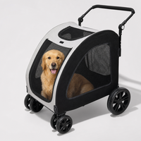 Grande poussette pliable pour animaux de compagnie de 112 cm, imperméable, avec toit en maille, ventilation latérale, robuste, 4 roues, pour chien et chat, gris clair et noir