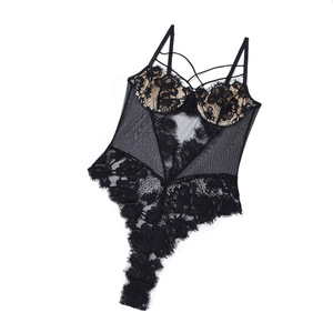 Sexy Lace See Through <b>Bodysuit</b> Women's Thin Polyester Lingerie Cross Strap Bodywear For Intimate Wear - Product Image 4