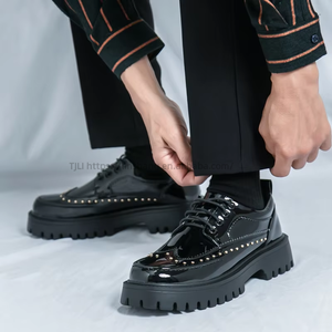 Factory Wholesale Black White Lace-up Brogue <b>Shoes</b> With Chunky Rubber Sole Artificial PU Upper Formal Casual Dress <b>Shoes</b> for - Product Image 3