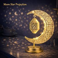 Lampe de table rotative TSINYE Ramadan en forme de lune, décorations de Ramadan, fonctionne sur piles, croissant de lune avec lanterne Ramadan, cadeaux de l'Aïd