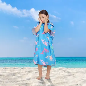 2024 New Design Microfiber Bathroom Quick Dry Oversize Wearable Bath Towels Hooded Kids Poncho Beach Towel