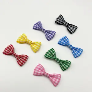 Spot bow semi-finished DIY ribbon clothing accessories gift box candy color plaid bow bows for girls hair