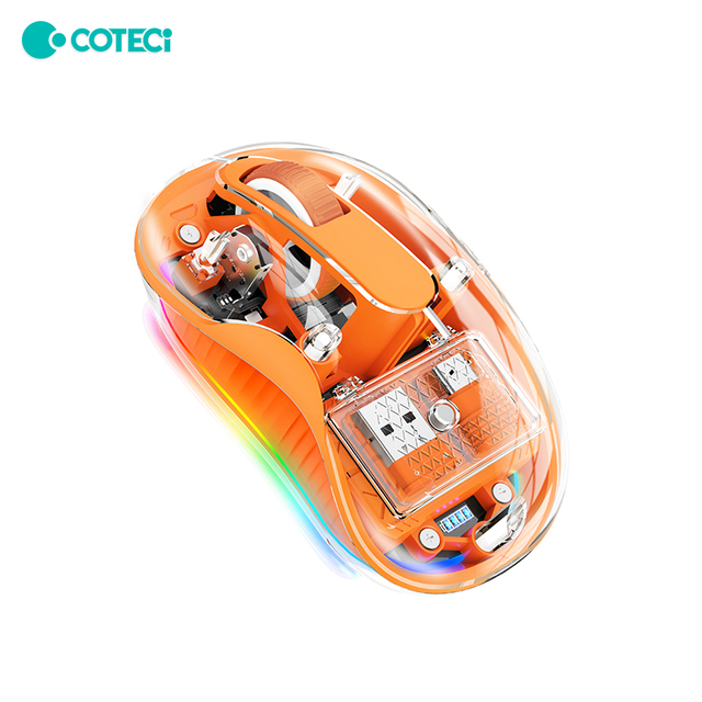 COTECi Creative Ergonomic USB-C Receiver Dual BT & 2.4GHz Rechargeable SilentTransparent Wireless Mouse for Multi Device