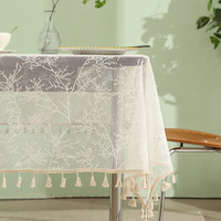 Housse de table basse rectangulaire moderne en polyester tissé avec dentelle, anti-poussière, personnalisable, blanc et noir