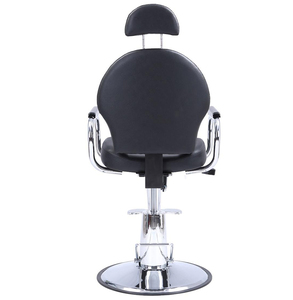Silla de Barbero de Diseño Industrial, Asiento de Cuero Sintético, Estructura de Acero Inoxidable, Silla de Salón con Altura Ajustable Hidráulica y Base Redonda - Product Image 6