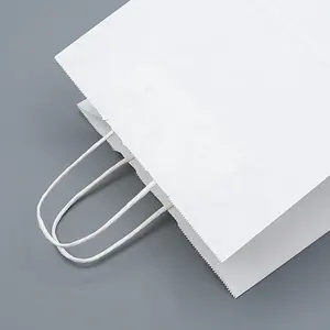 Logo Printing Foldable White Paper Bag Shopping Paper Carrier Bag Package Flexo Printing Recyclable Customized Size