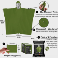 Poncho de survie d'urgence en feuille de mylar thermique imperméable à l'extérieur portable