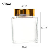 180ml 280ml 360ml 500ml 730ml Couverture en bois épaissie Grande bouche Bouteille de miel carrée plate Pot de bouteille en verre à haute transparence