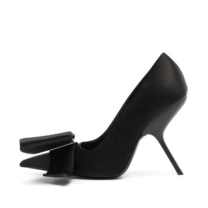 Zapatos de Tacón Alto con Lazo Grande para Mujer, Diseño Personalizado, Tacones Finos y Extraños, Punta en Pico, Seda, Talla 44 - Product Image 5