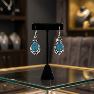 R Art Palace Vintage Turquoise Stone Drop Earrings 925 Silver Plated Women's Everyday Wear Jewelry - Product Image 2
