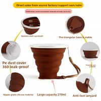 Gobelet pliable en silicone de qualité alimentaire créatif avec bouchon à bouton-poussoir et cordon de levage, écologique, pour voyage en extérieur, portable