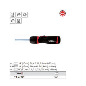 Yato <b>Screwdriver</b> <b>Set</b> 1/4 Inch 6.3 Mm Crv 6150 Phillips And Slotted <b>Bits</b> For Household Use - Product Image 2
