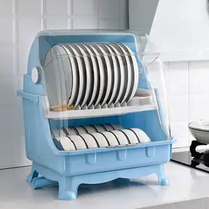 Hot sale Storage Rack Plastic Dish Drying Rack Kitchen Drying Drainer Dish Rack With Cover