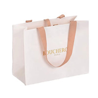 Bolsa de Papel para Compras con Logotipo Personalizado, Papel Grueso, Estampado en Dorado, Asa de Cinta de Grosgrain, Reforzada, para Regalos y Boutiques