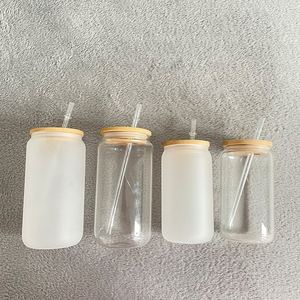 Chúng tôi kho bia thủy tinh có thể hình ly thủy tinh Tumbler 20oz 16oz DIY trống thăng hoa Soda thủy tinh có thể với nắp tre và rơm - Product Image 2
