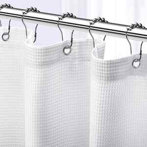 Best Selling Luxury Eco-Friendly Plain Jacquard Waffle Weave 100% Polyester 180x180cm Shower <b>Curtain</b> Set <b>with</b> 12pcs <b>Hooks</b> - Product Image 1