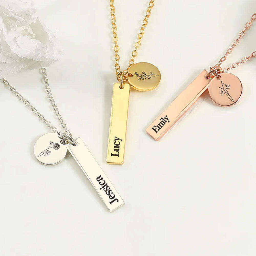 Stainless Steel Custom Engraving 18K Gold Plated Name Disk Long Bar Blanks Nameplate Pendant Jewelry Necklace