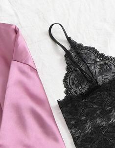 Conjunto de Pijama Sexy de Seda y Satén de Algodón de 4 Piezas con Bata, Encaje, Pantalones Cortos y Pantalones Largos para Descansar, Regalo - Product Image 3