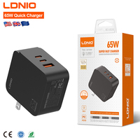 Chargeur mural super rapide LDNIO Q4 65W, double port Type C, adaptateur de chargeur super rapide, compatible ordinateur portable, prise EU/UK/US