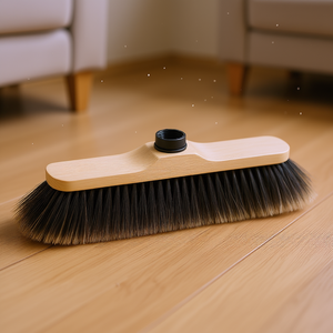 Escoba de madera para habitación con cerdas de crin de caballo y rosca europea, 28 cm, lacada ligera - Product Image 3