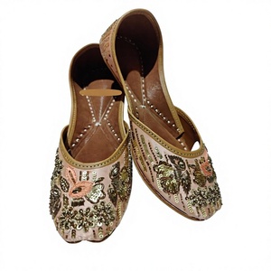 BS INTERNATIONAL DFNA89 Custom Branded Girls Traditional Leather Indian Rajasthani <b>Shoes</b> Floral Pattern Lace-Up Closure Flat - Product Image 3