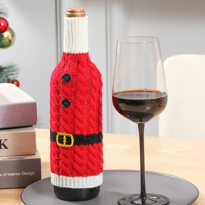 Couverture de bouteille de vin de noël pull tricoté père noël elfe conception décorations de vin de vacances pour la table de fête de noël maison - Product Image 6