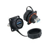 Conector USB 3.0 Plano Hembra para Montaje en Panel Lshitech M21mm IP68 Impermeable, Contactos de Cobre, Carcasa de Nailon para Cámaras de Seguridad en Exteriores