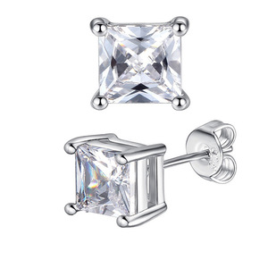 PVD Plated <b>Black</b> and Steel 316L Stainless Steel Zircon <b>Earrings</b> Featuring square and Round Faceted Zircon Designs - Product Image 4