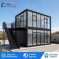 Maison préfabriquée modulaire mobile et portable en acier résistant aux intempéries, maison conteneur en verre pour chantier de construction