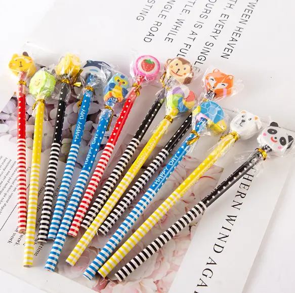 Cute animal eraser pencil log HB student exam use Pencil