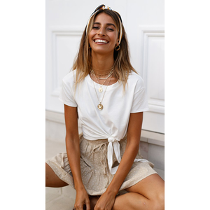 Benutzer definierte Logo-Druck Frauen Benutzer definierte Logo-Druck Frauen Shirt Hochwertige Crop Top Baumwolle Spandex Stretch Plain T-Shirts - Product Image 3