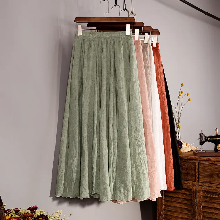 Cotton linen half skirt solid color long half skirt in autumn and winter famous clan style skirt ropa juvenil