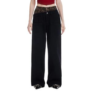 Jeans Boyfriend de Moda para Mujer al por Mayor, Estilo Urbano, con Doble Cintura, Estampado de Leopardo, Holgados, Casuales - Product Image 1