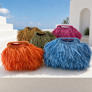 Borsa da Spiaggia di Lusso in Rafia di Carta con Nappe, 100% Fatta <span class=keywords><strong>a</strong></span> Mano, Borse all'Uncinetto, Pochette da Sera per Matrimoni per Donne - Product Image 5