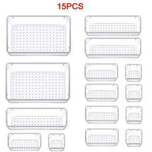 6/11/15 pezzo di plastica trasparente organizer <span class=keywords><strong>per</strong></span> <span class=keywords><strong>cassetti</strong></span> 4 dimensioni versatili <span class=keywords><strong>per</strong></span> <span class=keywords><strong>cassetti</strong></span> da cucina vassoi divisori impilabili - Product Image 2