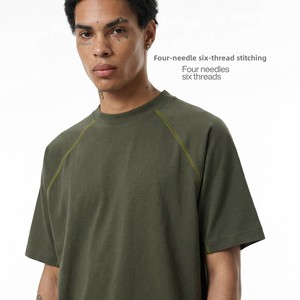 T-shirt da uomo girocollo oversize <span class=keywords><strong>a</strong></span> <span class=keywords><strong>maniche</strong></span> <span class=keywords><strong>corte</strong></span> in cotone 100% da 250GSM, taglio cropped squadrato, spalle scese, tinta unita, stile streetwear estivo - Product Image 2
