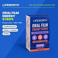 LIFEWORTH Strisce Energetiche Orale Private Label con Caffeina, L-Teanina, B12 per Nutrizione Sportiva - 30 Strisce, ODM, GMP, ISO
