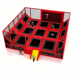 Équipement de parc de trampolines intérieur commercial, grande zone de saut modulaire avec rembourrage de sécurité et filet de protection rose/gris - Product Image 4
