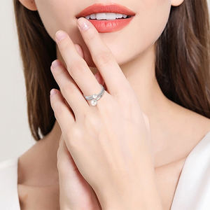 Yh Schmuck Sterling Silber Süßwasser Perle und Cz Verlobung sring Rhodinierte Hochzeiten Perle Verlobung sring - Product Image 2