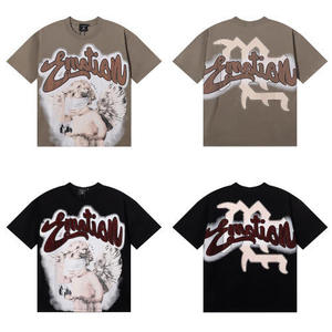 เสื้อยืดสไตล์วินเทจทรงโอเวอร์ไซส์ ไหล่ตก ผ้าฝ้าย พิมพ์ลายสตรีทแวร์สำหรับผู้ชาย แบบขายส่ง ล้างสีด้วยกรด ดีไซน์สั่งทำได้ - Product Image 1