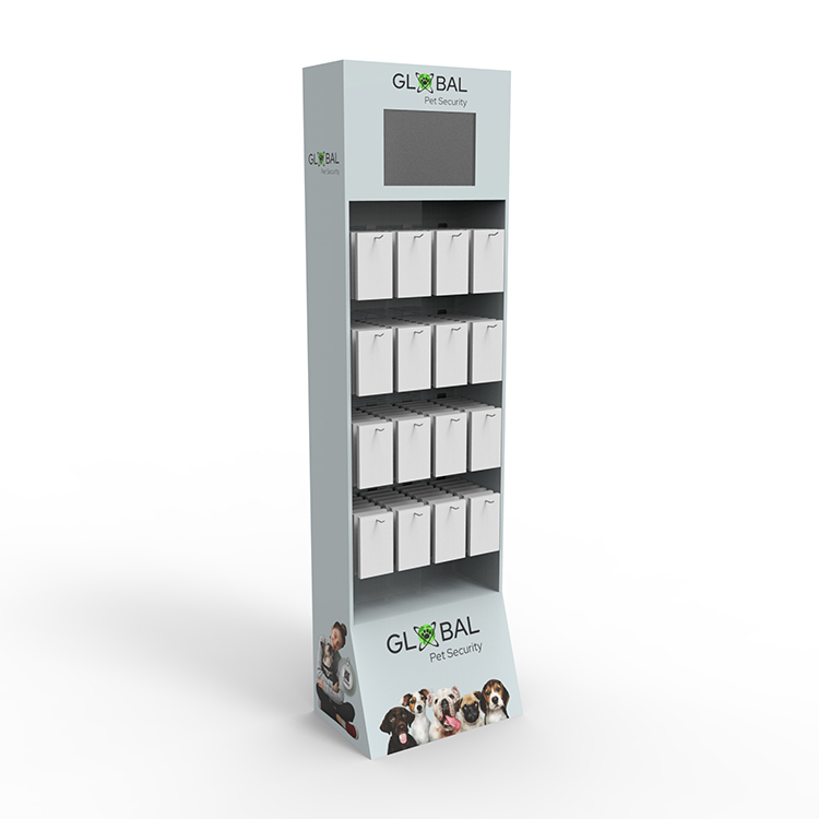 Customized Pet Store Cardboard Display Stand Case Pegboard Display Rack With LCD Screen — view 2