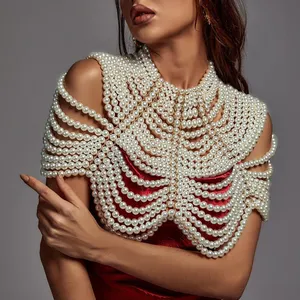 BEISHI Best Selling Luxury Design Fashion 2023 Ladies Beaded Pearl Crop Shawl Tops Women