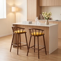 Tabouret de bar moderne pour îlot de cuisine italien, chaise de comptoir minimaliste nordique en bois de frêne avec dossier pour café, pub, restaurant