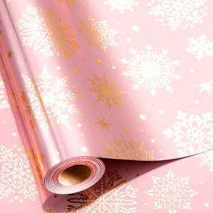 Pink Christmas <b>Wrapping</b> <b>Paper</b> Snowflake Design 17 In X 32.8 Ft Recyclable Single Side Coating Gift Craft - Product Image 1
