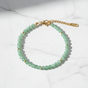 Pulsera de Acero Inoxidable con Baño de Oro PVD de 18k para Mujer, Cuentas de Piedras Preciosas Facetadas de 4mm, Joyería Minimalista de Cristal Curativo, Jade al por Mayor - Product Image 1