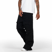 Großhandel Maßgeschneiderte Weite Denim-Hosen Baggy-Fit Schwarze Jeans für Herren Vielseitiger Stil Stacked Parachute Cargo-Jeans