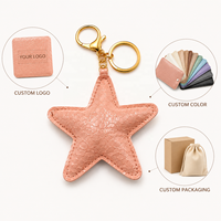 Porte-clés étoile à cinq branches en cuir PU brillant effet craquelé, pendentif étoile gaufré, breloque pour sac et clés de voiture, accessoires cadeaux DIY