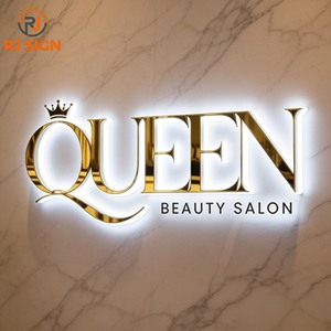 Letrero LED Personalizado para Salón de Belleza, Espejo Dorado Montado en la Pared, Acero Inoxidable Retroiluminado, Logotipo Acrílico Iluminado, Decoración para <span class=keywords><strong>Spa</strong></span> - Product Image 3