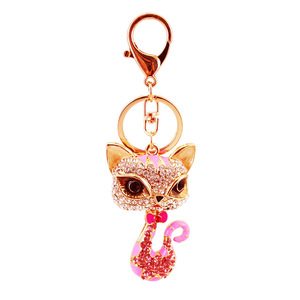 Moda nueva pareja llavero accesorios Animal zorro llavero civeta <span class=keywords><strong>gato</strong></span> llavero con diamantes de imitación cristal llavero baratija - Product Image 6